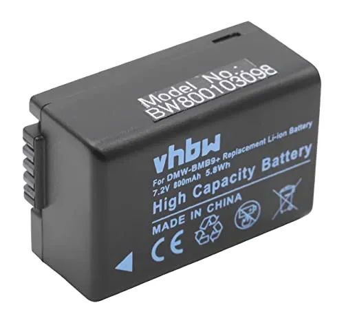 vhbw Li-Ion batteria 800mAh (7.2V) con infochip compatibile con fotocamera digitale DSLR Panasonic Lumix DC-FZ82 comePanasonic DMC-BMB9, DMW-BMB9E