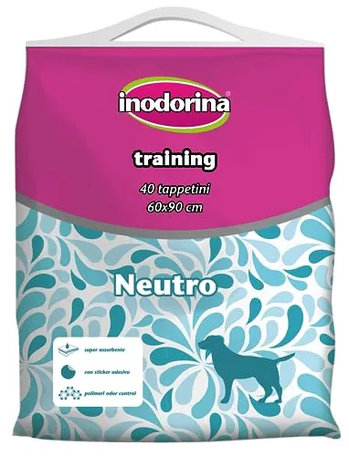 Inodorina, Training, Tappetino Igienico, in Pura Cellulosa Vergine Super Assorbente, con Polimeri Odor Control e Sticker Antiscivolo, Profumo Neutro, 40pz 60x90