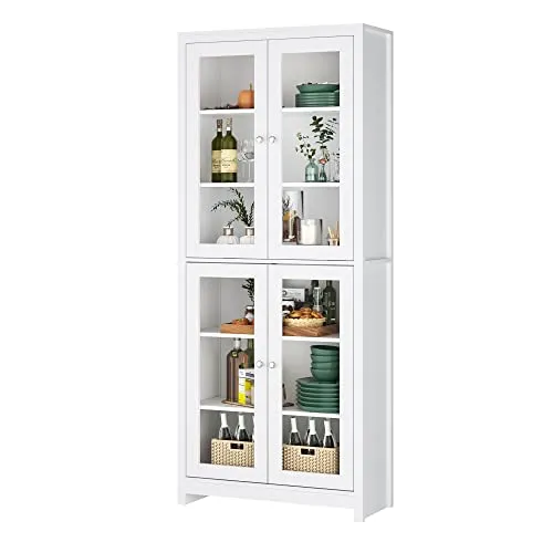 190cm Libreria Mobile Alto con 4 Ante e 6 Vani, Mobile Vetrina Credenza Armadietto da Pavimento con Ripiano Mobiletto Autoportante per Corridoio, Soggiorno, Camera da Letto, Ufficio 80x33x190cm