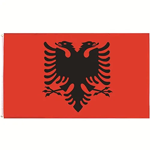 HPMAISON 90 x 150 cm Bandiera albanese Banner di Bandiere Nazionali Poliestere con granmetti di Ottone Resistente alla dissolvenza UV per Sport di Calcio, Festival, sfilata, Decorazioni per Feste