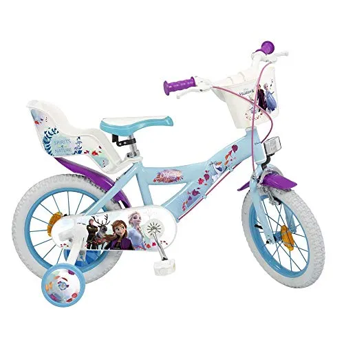 TOIM Bicicletta Frozen 2 Elsa Anna Olaf Disney 14" età 4/6 Anni con ROTELLE E Cestino E Cestino - 694