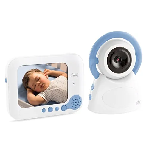 Chicco Video Baby Monitor Deluxe, Sechermo da 3,5 Pollici, Bianco/Azzurro