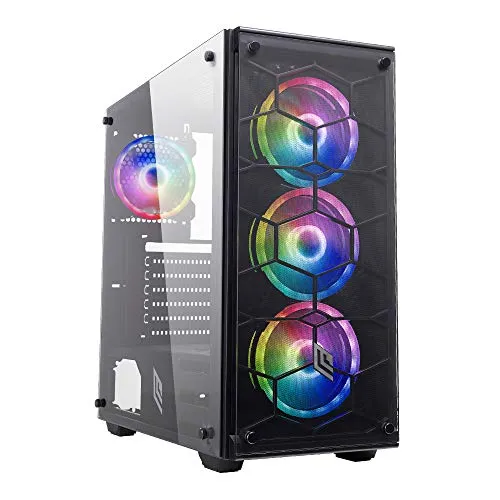 Noua Utopia F1 Black Case ATX per PC Gaming 0.70MM SPCC Front Glass 4 Ventole Triplo Halo RGB Rainbow Addressable 5V ADD RGB 3*USB3.0/2.0 Pannello Laterale in Vetro Temperato (AxPxL: 455x440x210 mm)