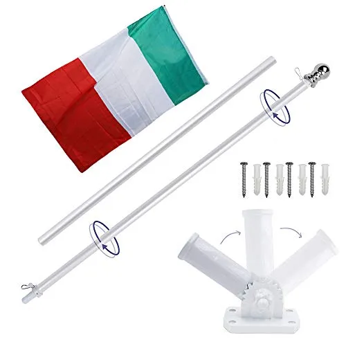 Display4top 6ft Kit Asta di Bandiera in Alluminio con Staffa a Parete Regolabile da 180 Gradi + 1PC Flag (Italy Flag)