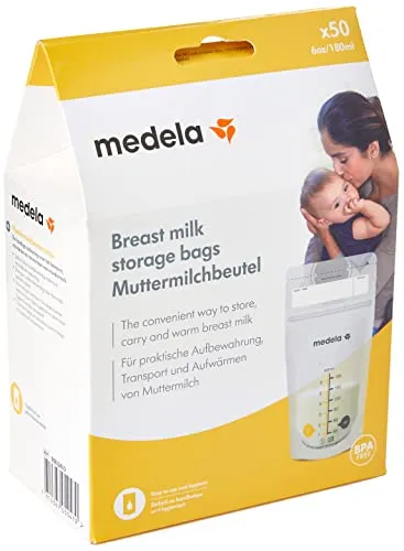 Medela Set di Sacche per la Conservazione del Latte Materno da 180 ml, Confezione da 50 Sacchetti per Raccolta del Latte Materno senza BPA con Doppia Chiusura, Congelamento e Scongelamento Rapido