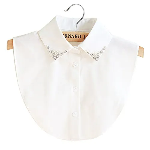 Vococal Colletto Staccabile Donna, Falso Colletto Camicia, con Perla Cristallo Decorazione, Materiale in Chiffon Elegante Falso Mezzo Camicia per Donna