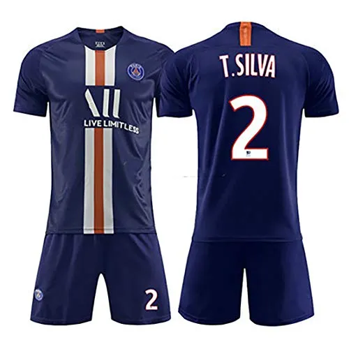 Abito da Calcio Sportivo 19-20 Stagione Paris Uniforme da casa e da Calcio Tuta 7.Mbappé 10.WEYMAR IR t-Shirt Sportiva + Pantaloncini Sportivi-T.Silva-XXL