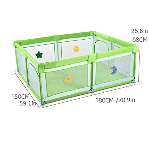 32 sq ft Verde Box Quadrato con Rete Traspirante,4 Pannelli Materasso Box Bambini per Acitivity Center, Recinzione per Bambini nel Centro Giochi per Bambini in Rete Leggera