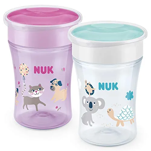 NUK Magic Cup tazza biberon | Bordo anti-rovesciamento a 360° | 8+ mesi | Senza BPA | 230 ml | viola | 2 pezzo