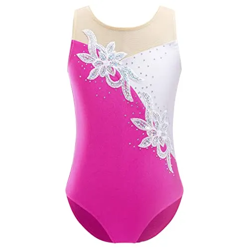 Freebily Body da Ginnastica Artistica Bambina Leotards Metallico Vestito Danza Classica Body da Balletto Jumpsuit Abiti da Ballo Ballerina Costumi di Danza Performance Rosa D 9-10 Anni