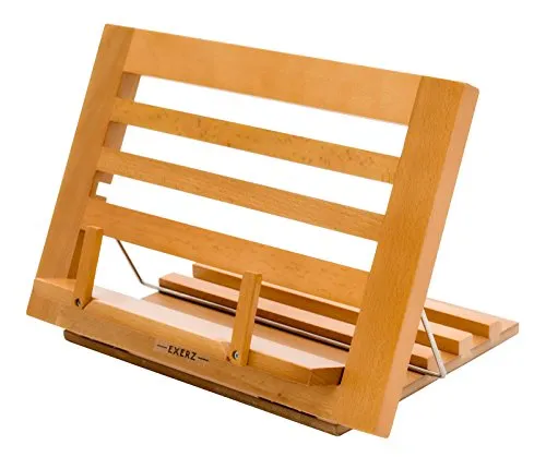 Exerz Supporti per libri da cucina/Leggio in Legno da Riposo per Libri e Ricettari – Qualità Premium/Regolabile/Ideale per Libri iPad Tablet – 34 x 24 x 2 cm (Di legno - New)