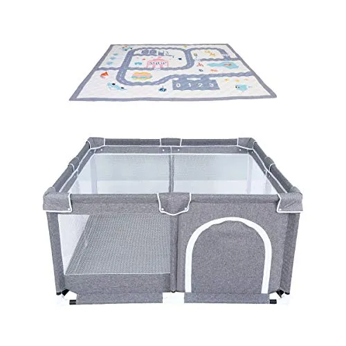 Star Ibaby - Oxford XL + Tappeto, box per bambini ultraleggero con tappeto Ultrasoft, colore grigio chiaro