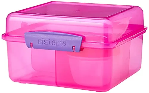 Sistema TO GO Lunch Box Cube Max - Contenitore per alimenti stile Bento-Box da 2 l con divisori e pentola per yogurt a tenuta stagna, senza BPA, colori solidi assortiti (non selezionabili)