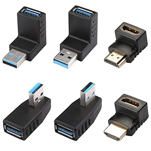Greluma 4 pz adattatore USB 3.0 angolato e adattatore HDMI maschio a femmina da 2 pezzi, adattatore USB angolato destro/sinistro/su/giù, adattatore HDMI da 90 e 270 gradi