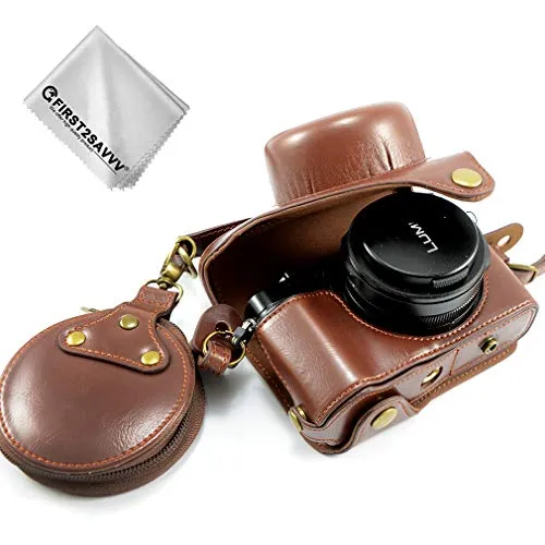 Borsa in pelle alto PU per fotocamera digitale custodia per con tracolla Panasonic Lumix DC-LX100 II Marrone scuro