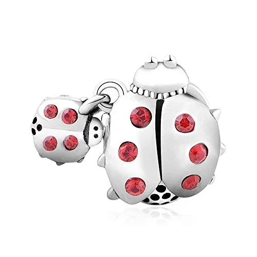 Lovans Argento 925 Cuore Charm Bead per bracciali Pandora Regalo Festa della Mamma (Ladybug)
