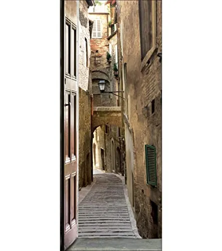Plage 141002 Adesivo per pareti e Porte, Formato Grande, Trompe L'Oeil Porta-Vecchio Villaggio, 204 x 83 cm