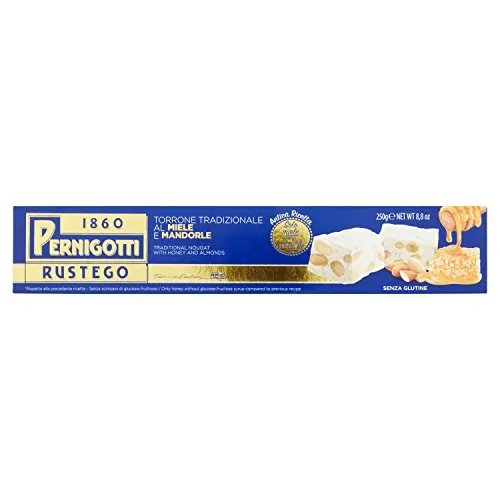 Pernigotti, Torrone Rustego Gold, Senza Glucosio e Fruttosio, con Extra Miele e Mandorle, Ricetta Premium, 250 gr