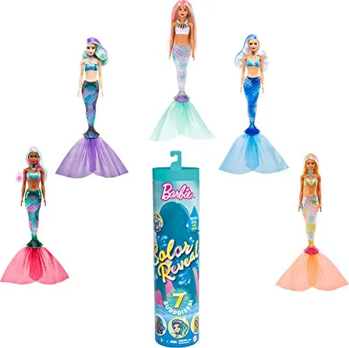 Barbie- Color Reveal Assortimento a Sorpresa Tema Sirena, Vestito e Acconciatura Giocattolo per Bambini 3+Anni, GTP43