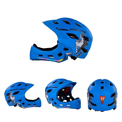 WEZER OTY Casco Integrale per Bambini, Casco modulare Removibile Casco Ciclismo con Anti-cursore Downhill Bici Equitazione,D. Blue