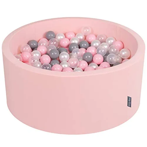 KiddyMoon 90X40cm/200 Palline ∅ 7CM Piscina di Palline Colorate per Bambini Tondo Fabbricato in EU, Rosa:Perla/Grigio/Trasparente/Rosa Ch