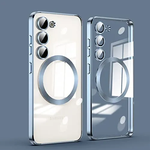 ESONG Cover Magnetica per Samsung Galaxy S23+（PLUS）,Protettiva Case compatibile con MagSafe[Copertura della fotocamera]Antiurto Ultra-Sottile Trasparente Silicone Protezione Custodia-Blu