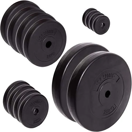 C.P. Sports, dischi per manubrio da 30/31 mm, set da 57 kg e 114 kg, in plastica, per pesistica, fitness e bodybuilding, 57 kg – Set di dischi, 30 mm