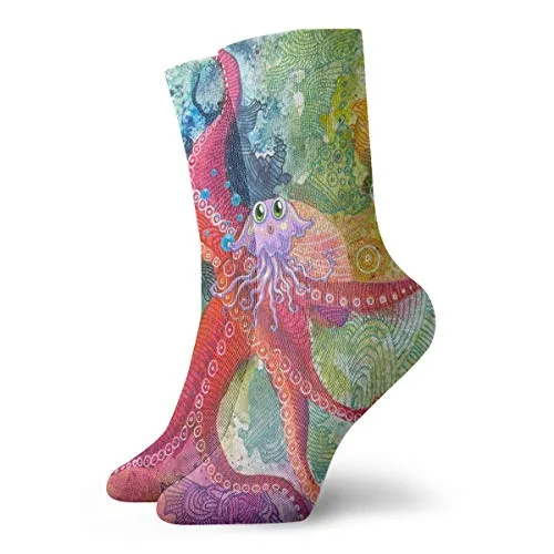 OUYouDeFangA Watercolor_Octopus - Calze corte, in cotone, per yoga, escursionismo, ciclismo, corsa, calcio, sport