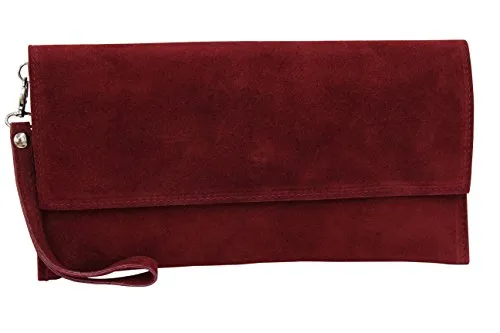 AMBRA Moda WL811, borsa a mano da donna con cinghia da polso, in pelle scamosciata, Rosso (bordeaux), One size