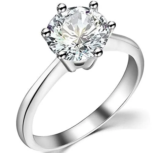 925 Argento Sterling 2.0 carati zircone cubico diamante anello di fidanzamento e matrimonio proporre e Argento, 69 (22.0), colore: Silver, cod. JR614