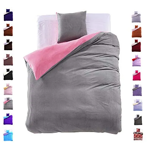 Snug set copripiumino 80 x 80 cm, federa in morbido pile microfibra abbracciare caldo letto grigio rosa Furry, Microfibra, Grau Rosa, 155 x 220 cm