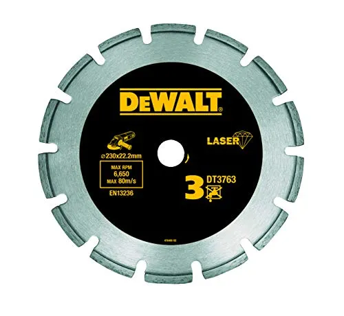 DeWalt DT3763-XJ Disco a Corona Segmentata, Saldato al LaserGranito e Calcestruzzo Duro, 230 x 22.2 x 8.5 mm