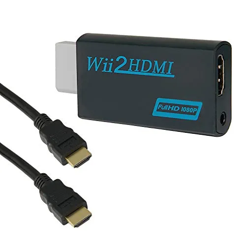 GoldOars Convertitore da Wii a HDMI Adattatore Wii a HDMI 720P/1080P e jack audio da 3,5 mm cavo HDMI da 1,5 m - Supporta tutte le modalità di visualizzazione Wii (Nero)