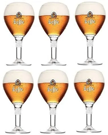 Leffe Bicchieri – Set di 6 bicchieri – 33 cl per bicchiere – Ufficiale Calice Large Stem – Perfetto per bere Blonde, Brown, Ruby, Double, Triple + 6 Beer Mat