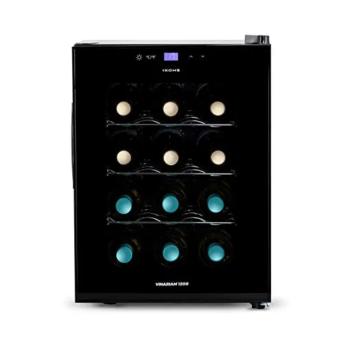 CREATE IKOHS WINECOOLER M - Cantinetta da 12 bottiglie, 33 l, 70 W, luce LED, display digitale, 3 ripiani, doppio isolamento, zone di temperatura di 11-18 gradi, ripiani in acciaio inox