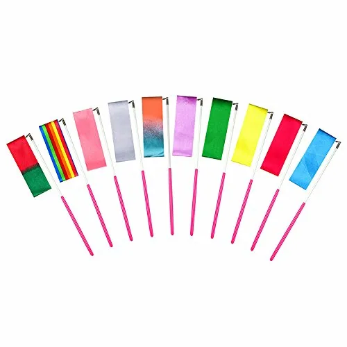 MUROAD 10 Pezzi 2M Lunghezza Palestra Nastro per Ginnastica Ritmica,Danza Nastri di Ginnastica Ritmica Streamer Baton Twirling Rod Seta Attrezzi per Bambini(Maniglie Rosa e Rosse Casuali)