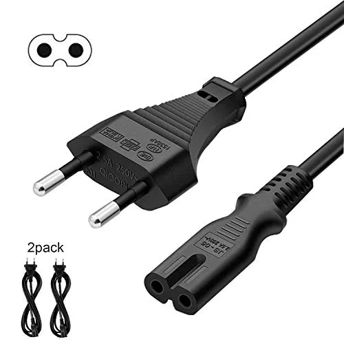 FSKE 2M IEC C7 Figure 8 Power Cable con 2 Pin Spina Euro Cavo di Alimentazione per Samsung Sony Philips Toshiba LG Sharp Panasonic PC Monitor, TV, Computer, Dvd, Stampante, Scanner (2 Pack)