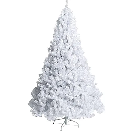 BRAVO HOME - Albero di Natale artificiale, colore: bianco, 180 cm, supporto in metallo, materiale PVC, facile da montare,