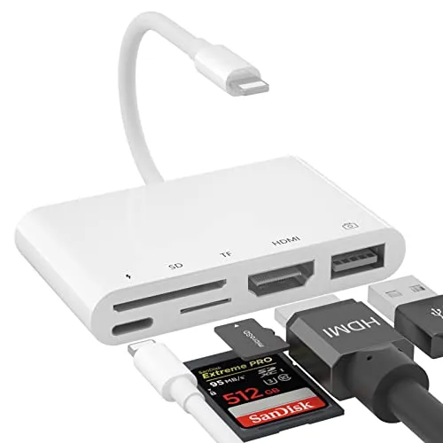 5 in 1 Adattatore HDMI USB SD/TF per Fotocamera USB con Schermo di Sincronizzazione HDMI, Lettore di Schede SD/TF e Porta di Alimentazione Compatibile per Phone / TV/ Proiettore/ Monitor/ Pad