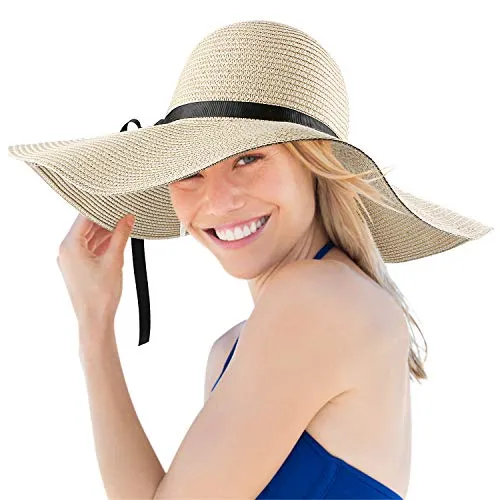 Donna Cappello da Sole, Tesa Larga Elegante Cappello, Protezione UV Paglia da Cappello della, Cappello da Spiaggia Pieghevole Donne,Protezione Solare Estate