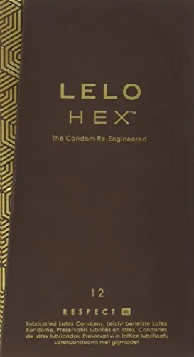 LELO HEX Respect, Raffinati Preservativi XL con Innovativa Struttura Esagonale, Preservativi Sottili e Robusti in Lattice, Lubrificati (Confezione da 12)