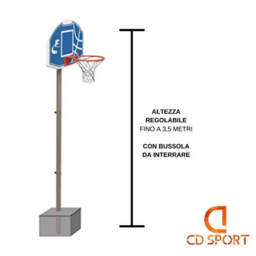 CDSport Set da Basket, Altezza Regolabile Fino a 305cm, Colonna a 3 sezioni, Acciaio Verniciato Metallizzato, Bussola da Interrare, qualità Premium