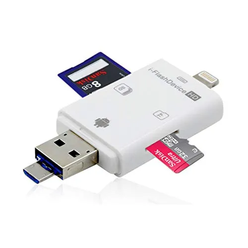 3 in 1 lettore di schede SD adattatore per iPhone/iPad/Mac/PC/Android dispositivi con Lightning USB/Micro USB per TF/SD Card bianco