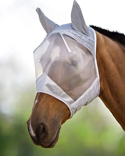 Harrison Howard CareMaster Maschera Anti-Mosche per Cavallo UV Protezione con para Orecchie Argento (L; Full Size)