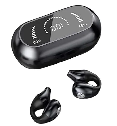 NJDT Cuffie Bluetooth 5.3, con clip per orecchio, senza fili, impermeabili, per corsa, ciclismo, guida, escursionismo (nero)