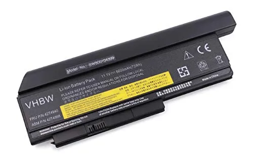 vhbw Batteria per Lenovo ThinkPad X220, X220i, X220s, X230 Notebook Laptop come 42T4863, 42T4865, 42T4866, 42T4867, 42T4875 - (Li-Ion, 6600mAh, 10.8V)