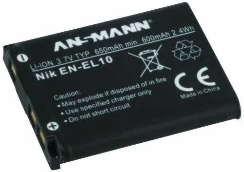 Ansmann A-NIK EN EL 10 Lithium-Ion 650mAh 3.7V rechargeable battery - Rechargeable Batteries (650 mAh, 2.4 Wh, Lithium-Ion (Li-Ion), 3.7 V, Black, 1 pc(s))