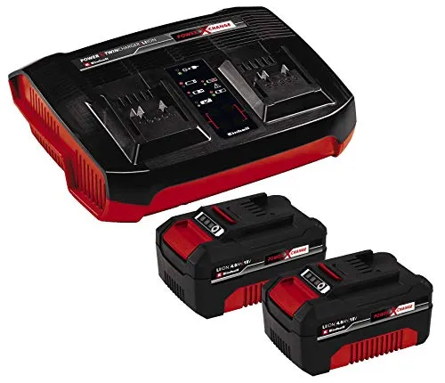 Originale Einhell Starter kit 2 batterie da 4,0 Ah e Twincharger Power X-Change (Li-Ion, 18 V, 75 minuti di ricarica, adatto a tutti i dispositivi Power X-Change)