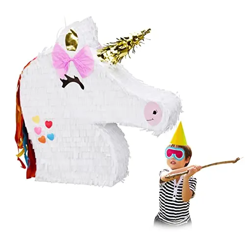 relaxdays Pignatta a Forma di Unicorno, da Appendere, per Bimbi e Bimbe, per Feste Compleanno, da Riempire, Bianco, 10028079