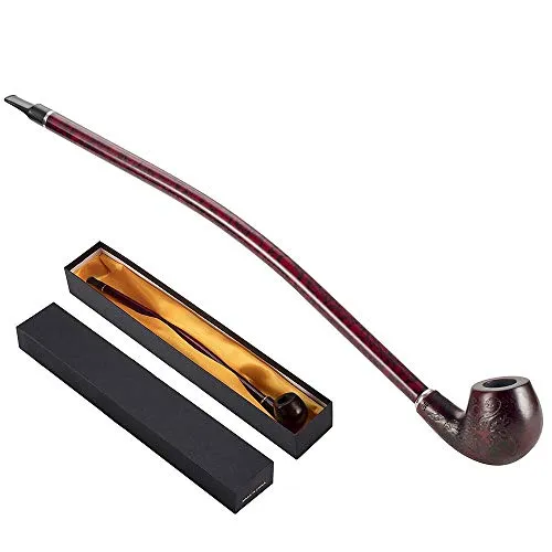 FeelGlad - Pipa per tabacco in legno, 41 cm, pipa per tabacco, pipa lunga scolpita con motivi + scatola regalo, colore: Nero